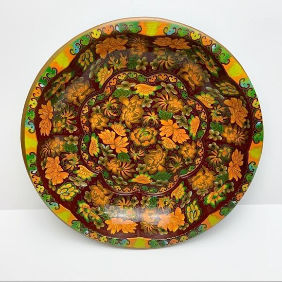 Vintage MCM Daher Orange Floral Circle Tin Plate - Picture 8 of 8